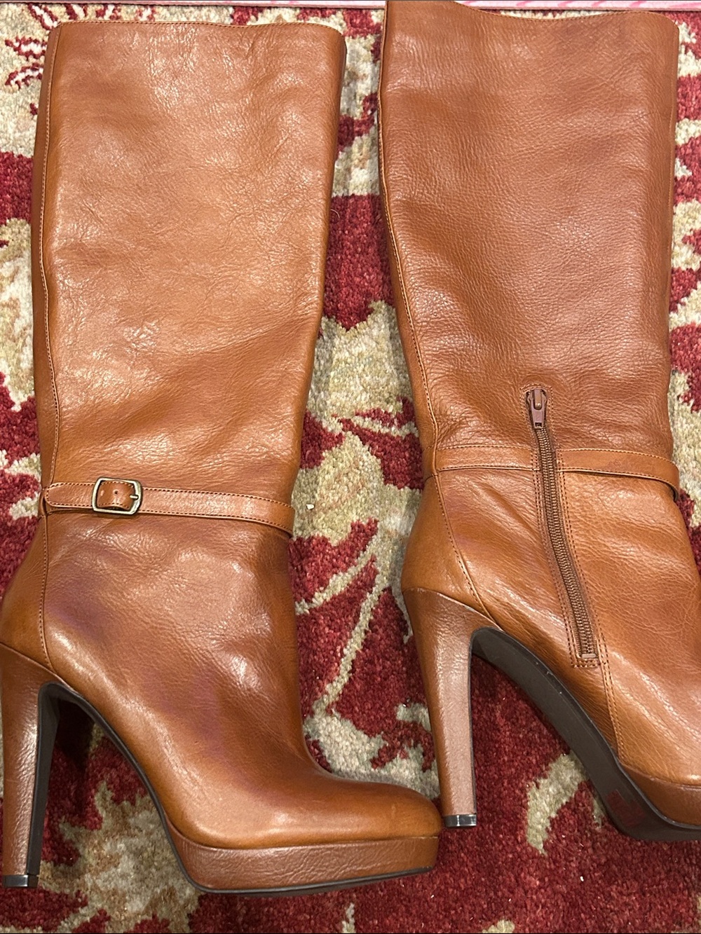 Jessica Simpson Cognac Leather High Heel Platform Knee Boots